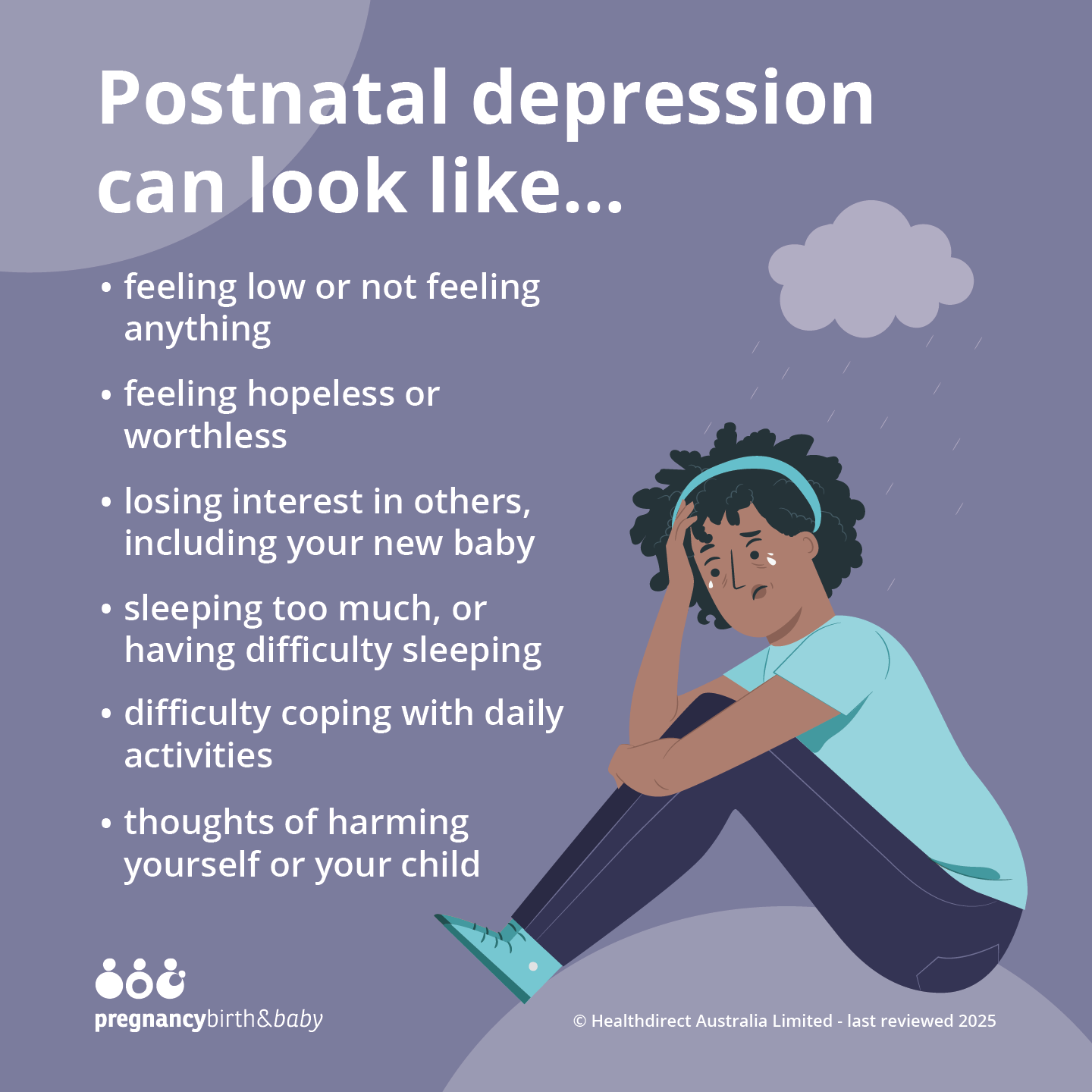 Signs of what postnatal depression can look like.